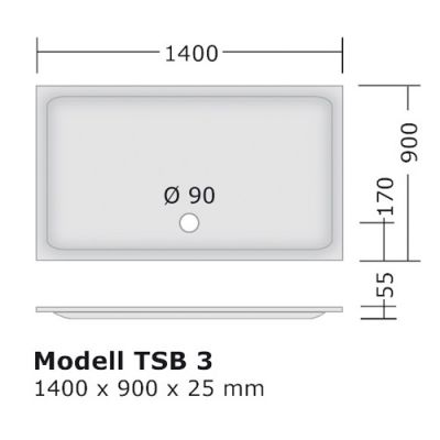 Komplett Set 140x90 cm, Duschwanne + Wannenträger + Siphon - TSB003